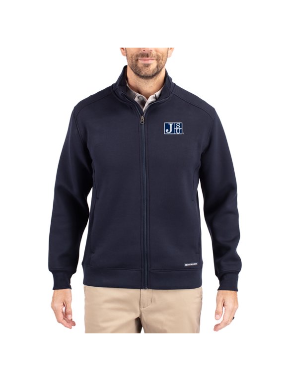 Men's-Cutter & Buck Navy Jackson State Tigers Roam Eco Recycled Full-Zip Jacket