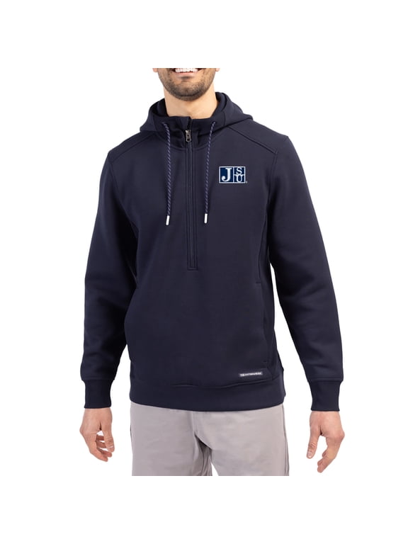 Men's-Cutter & Buck Navy Jackson State Tigers Roam Eco Recycled Half-Zip Pullover Hoodie