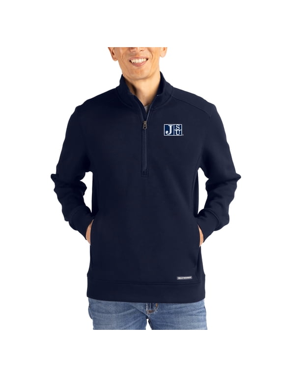 Men's-Cutter & Buck Navy Jackson State Tigers Roam Eco Recycled Quarter-Zip Pullover