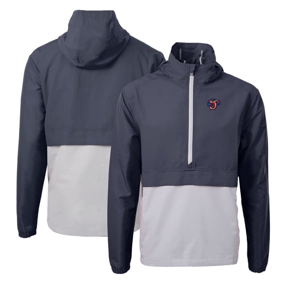 Men's Cutter & Buck Navy Jacksonville Jumbo Shrimp Charter Eco Recycled Half-Zip Anorak Jacket