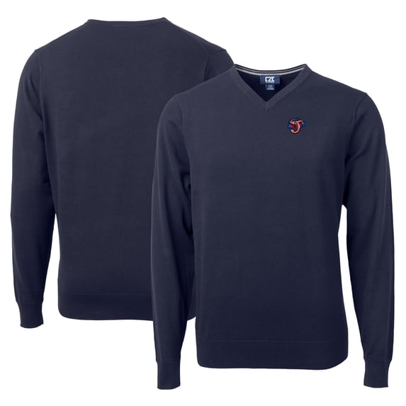 Men's Cutter & Buck Navy Jacksonville Jumbo Shrimp Lakemont Tri-Blend V-Neck Pullover Sweater
