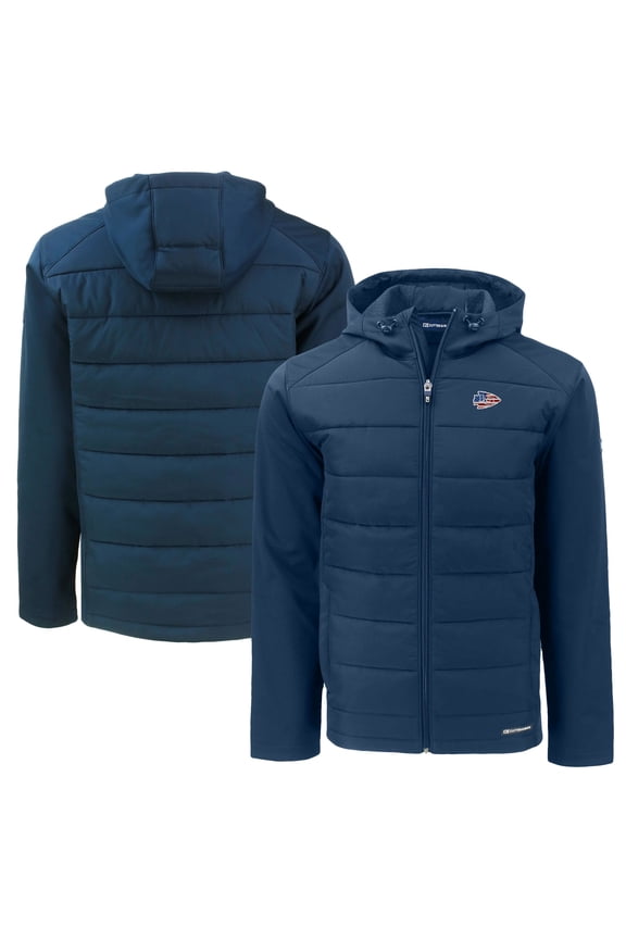 Men's Cutter & Buck Navy Kansas City Chiefs  Americana Evoke Hybrid Eco Softshell Recycled Full-Zip Hooded Jacket