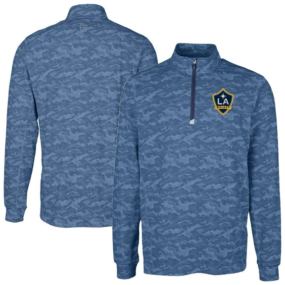 Men's-Cutter & Buck Navy LA Galaxy Big & Tall Traverse Stretch Eco Camo Print Quarter-Zip Pullover Top