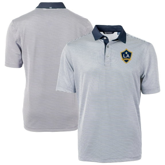 Men's-Cutter & Buck Navy LA Galaxy Big & Tall Virtue Eco Pique Micro Stripe Recycled Polo