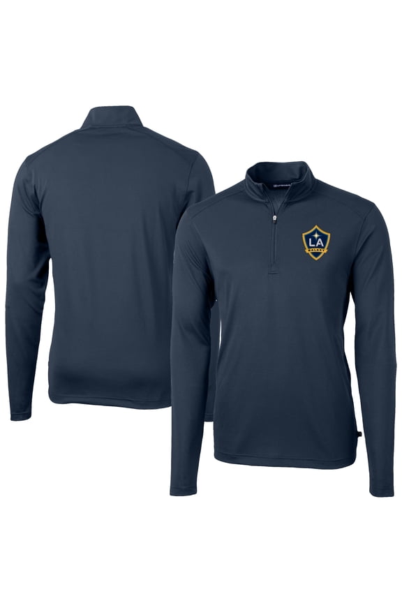Men's Cutter & Buck Navy LA Galaxy DryTec Virtue Eco Pique Recycled Quarter-Zip Pullover
