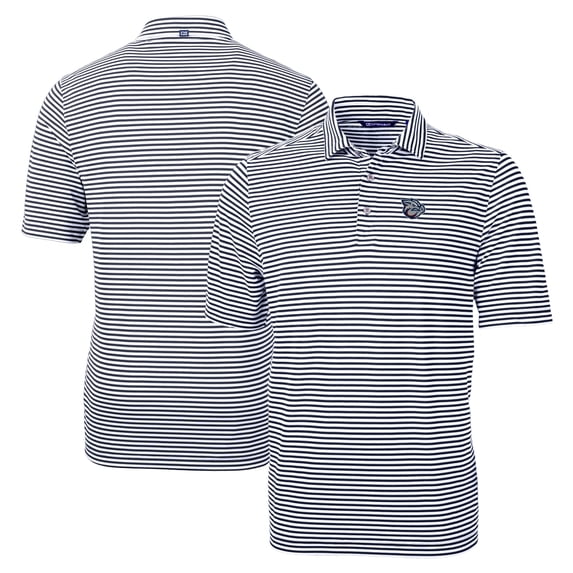 Men's Cutter & Buck Navy Lehigh Valley IronPigs Big & Tall Virtue Eco Pique Stripe Recycled DryTec Polo