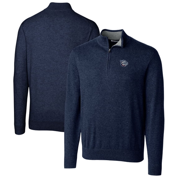 Men's Cutter & Buck Navy Lehigh Valley IronPigs Lakemont Tri-Blend Quarter-Zip Pullover Sweater