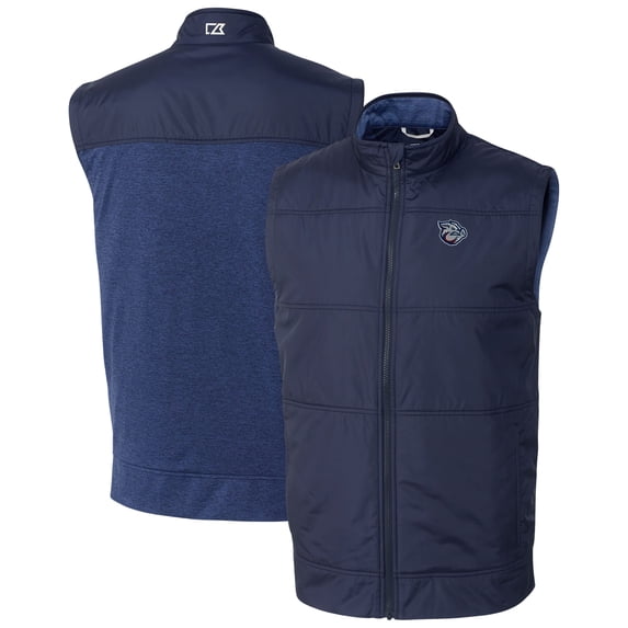 Men's Cutter & Buck Navy Lehigh Valley IronPigs Stealth Hybrid Quilted Full-Zip Windbreaker Vest