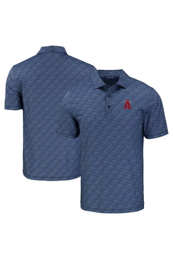 Men's Cutter & Buck Navy Los Angeles Angels Pike Eco Pebble Print Stretch Recycled Polo