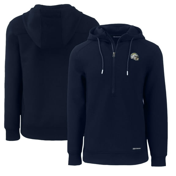 Men's Cutter & Buck Navy Los Angeles Chargers Helmet Roam Eco Half-Zip Recycled Pullover Hoodie