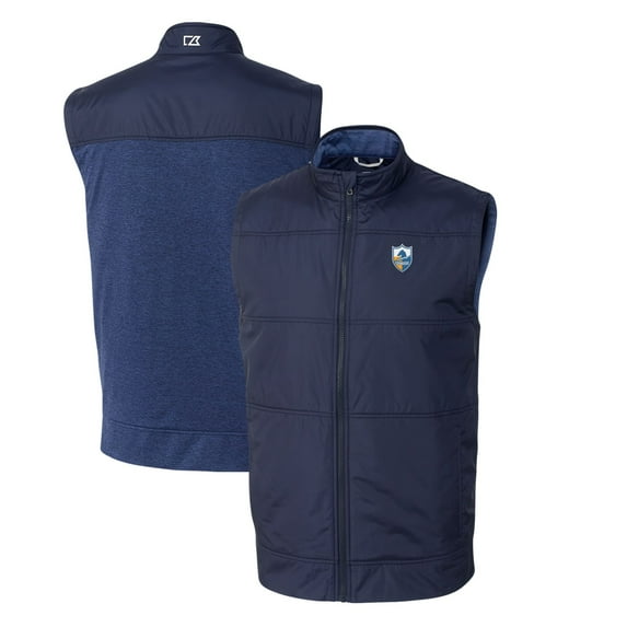 Men's Cutter & Buck Navy Los Angeles Chargers Throwback Logo Stealth Hybrid Quilted Windbreaker Full-Zip Vest