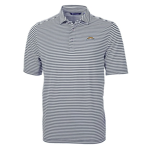 Men's Cutter & Buck Navy Los Angeles Chargers Virtue Eco Pique Stripe Recycled Polo