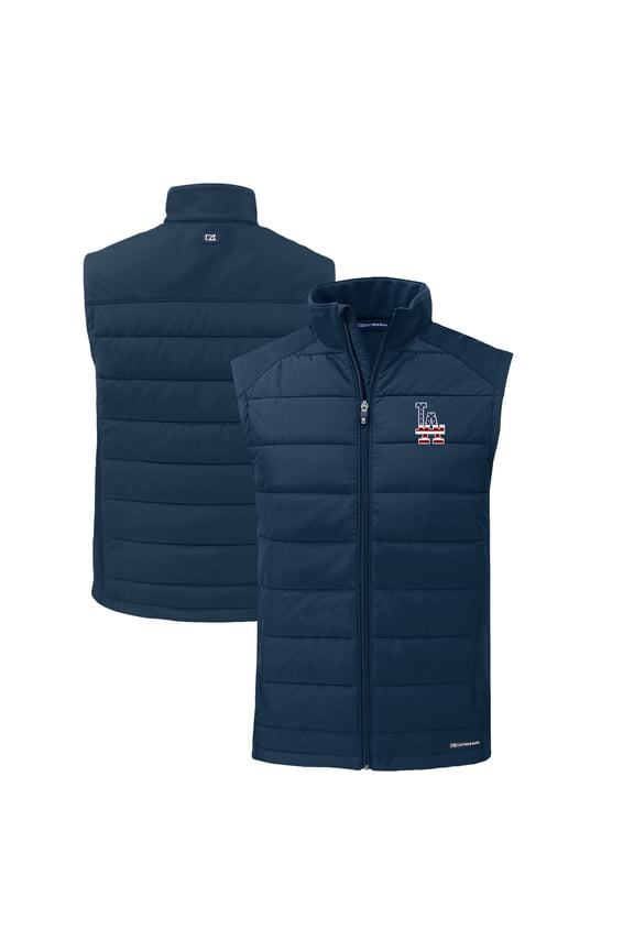 Men's Cutter & Buck Navy Los Angeles Dodgers Stars & Stripes Evoke Hybrid Eco Softshell Recycled Full-Zip Vest