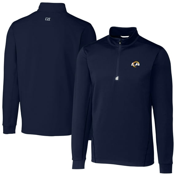 Men's Cutter & Buck Navy Los Angeles Rams Big & Tall Traverse Stretch Quarter-Zip Top