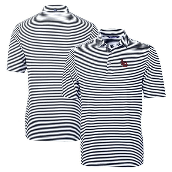 Men's Cutter & Buck Navy Louisville Bats Big & Tall Virtue Eco Pique Stripe Recycled DryTec Polo