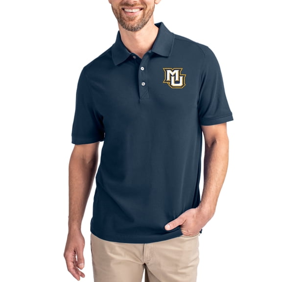 Men's Cutter & Buck Navy Marquette Golden Eagles Advantage Eco Pique Tri-Blend Polo