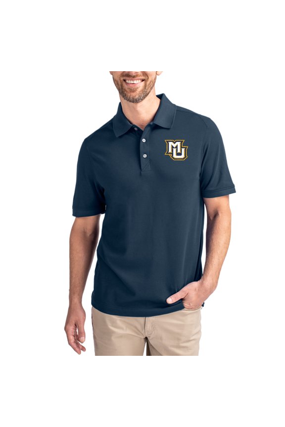 Men's Cutter & Buck Navy Marquette Golden Eagles Advantage Eco Pique Tri-Blend Polo