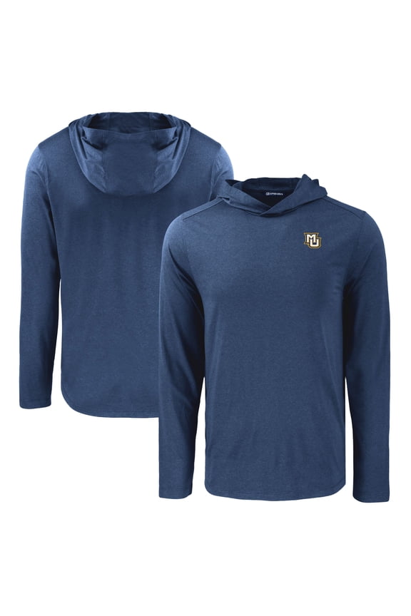 Men's Cutter & Buck Navy Marquette Golden Eagles Coastline Epic Comfort Eco Recycled Long Sleeve Hoodie T-Shirt