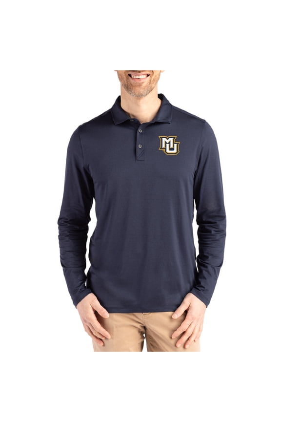 Men's Cutter & Buck Navy Marquette Golden Eagles Primary Coastline Epic Comfort Long-Sleeve Polo