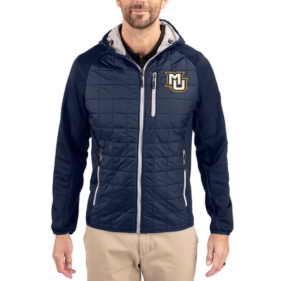 Men's-Cutter & Buck Navy Marquette Golden Eagles Rainier Eco Hybrid PrimaLoft Raglan Full-Zip Jacket