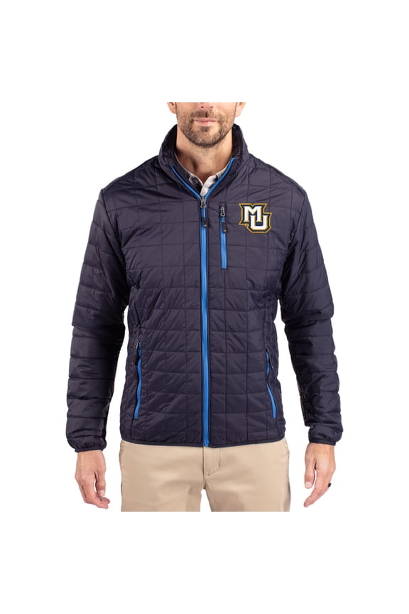 Men's-Cutter & Buck  Navy Marquette Golden Eagles Rainier Eco Insulated PrimaLoft Full-Zip Puffer Jacket