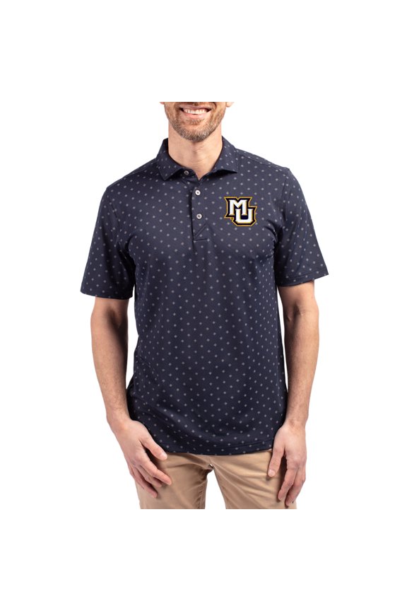 Men's Cutter & Buck Navy Marquette Golden Eagles Virtue Eco Pique Tile Print Recycled DryTec Polo