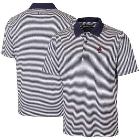 Men's Cutter & Buck Navy Memphis Redbirds Forge Tonal Stripe Stretch Polo