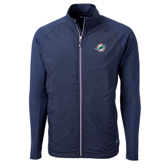 Men's Cutter & Buck Navy Miami Dolphins Big & Tall Adapt Eco Knit Full-Zip Raglan Jacket