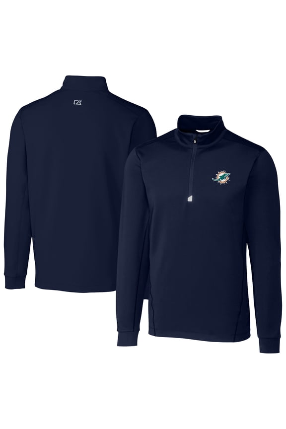 Men's Cutter & Buck Navy Miami Dolphins Big & Tall Traverse Eco Tri-Blend DryTec Quarter-Zip Jacket