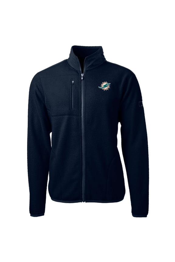 Men's Cutter & Buck Navy Miami Dolphins Cascade Eco Sherpa Fleece Full-Zip Jacket