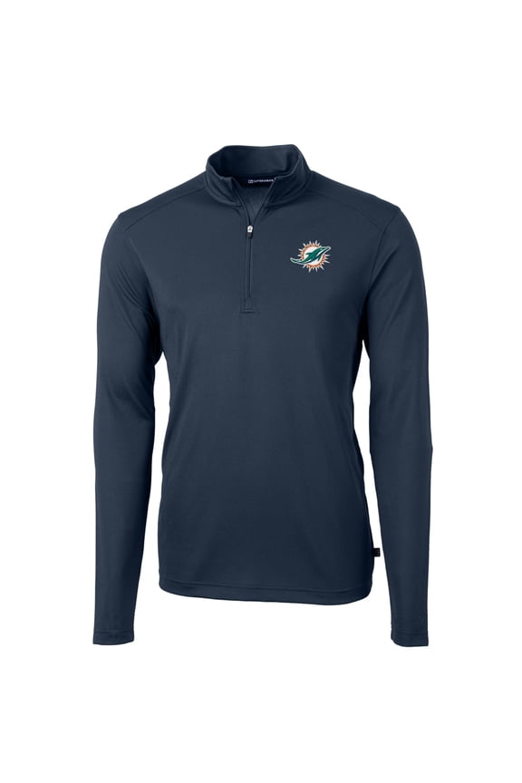 Men's Cutter & Buck Navy Miami Dolphins Virtue Eco Pique Recycled Quarter-Zip Pullover Jacket