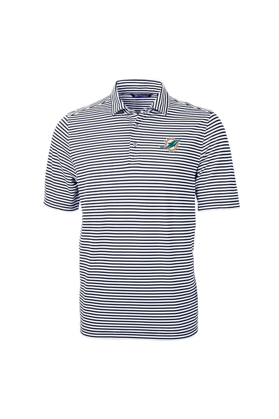 Men's Cutter & Buck Navy Miami Dolphins Virtue Eco Pique Stripe Recycled Polo