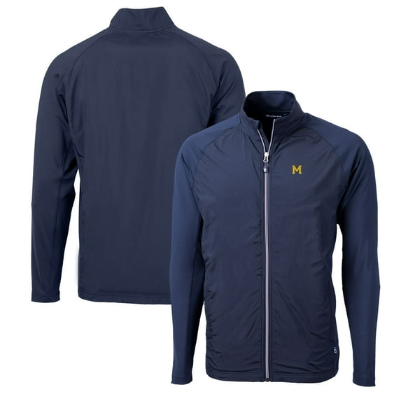 Men's Cutter & Buck Navy Michigan Wolverines Adapt Eco Knit Hybrid Recycled Full-Zip Jacket