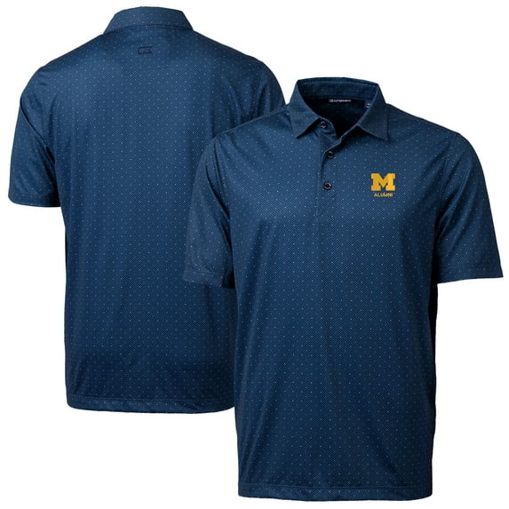 Men's Cutter & Buck Navy Michigan Wolverines Alumni Logo Double Dot Print Stretch Polo