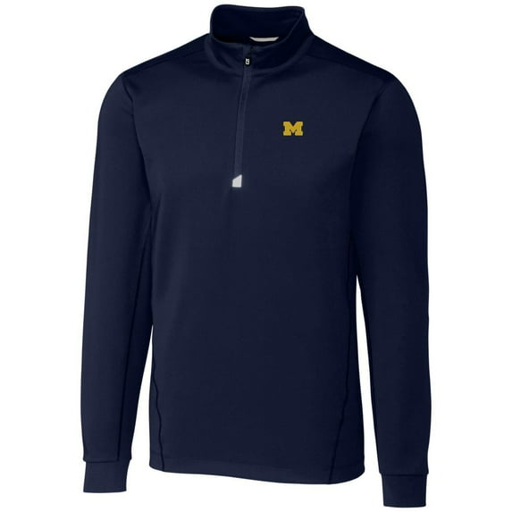 Men's Cutter & Buck Navy Michigan Wolverines Big & Tall Traverse Half-Zip Jacket