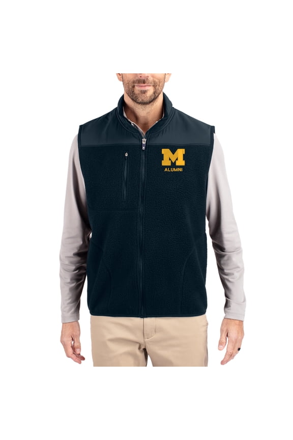 Men's Cutter & Buck Navy Michigan Wolverines Cascade Eco Fleece Full-Zip Vest
