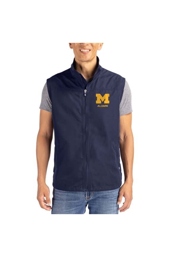 Men's Cutter & Buck Navy Michigan Wolverines Charter Eco Recycled Full-Zip Vest
