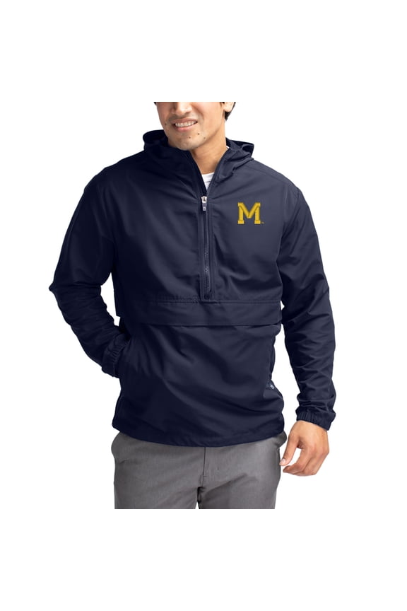Men's Cutter & Buck Navy Michigan Wolverines Charter Eco Recycled Half-Zip Anorak Jacket