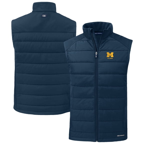 Men's Cutter & Buck Navy Michigan Wolverines Evoke Hybrid Eco Softshell Recycled Full-Zip Vest