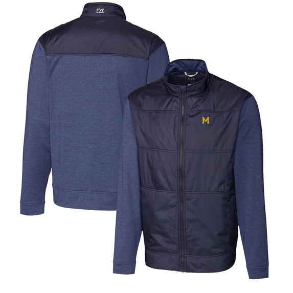 Men's Cutter & Buck Navy Michigan Wolverines Vault Big & Tall Stealth Hybrid Quilted Full-Zip Windbreaker Jacket