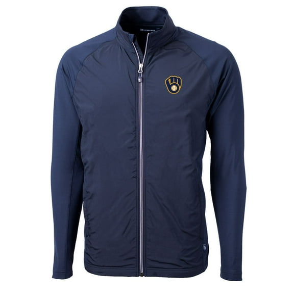 Men's Cutter & Buck Navy Milwaukee Brewers Big & Tall Adapt Eco Knit Full-Zip Jacket