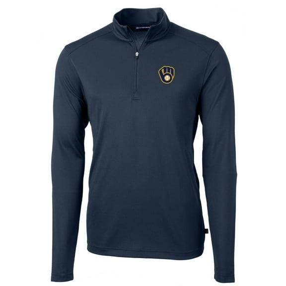 Men's Cutter & Buck Navy Milwaukee Brewers Big & Tall Virtue Eco Pique Quarter-Zip Pullover Jacket