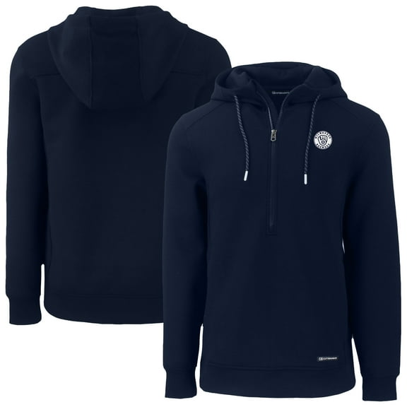 Men's Cutter & Buck Navy Milwaukee Brewers Roam Eco Recycled Tri-Blend Half-Zip Hoodie