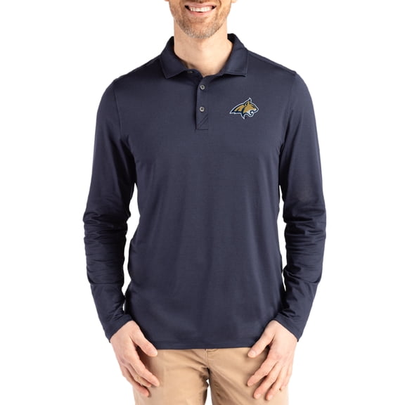 Men's Cutter & Buck  Navy Montana State Bobcats Primary Coastline Epic Comfort Long-Sleeve Polo