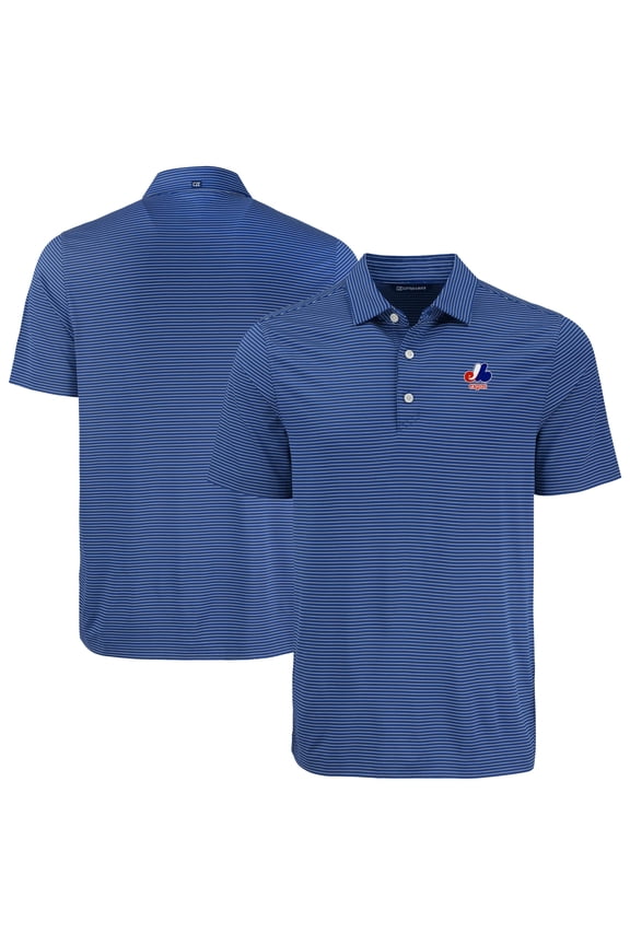 Men's Cutter & Buck Navy Montreal Expos Cooperstown Collection Forge Eco Fine Line Stripe Polo