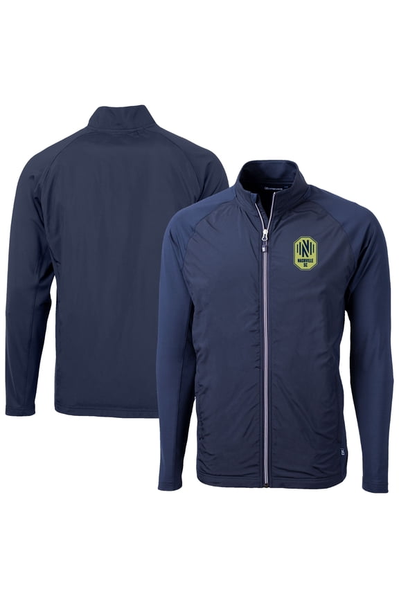 Men's-Cutter & Buck  Navy Nashville SC Adapt Eco Knit Hybrid Recycled Full-Zip Jacket