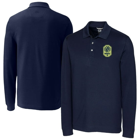 Men's-Cutter & Buck Navy Nashville SC Big & Tall Advantage Eco Tri-Blend Pique Long Sleeve Polo