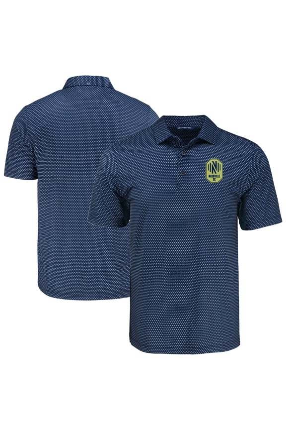 Men's Cutter & Buck Navy Nashville SC Pike Eco Shadow Check Print Polo