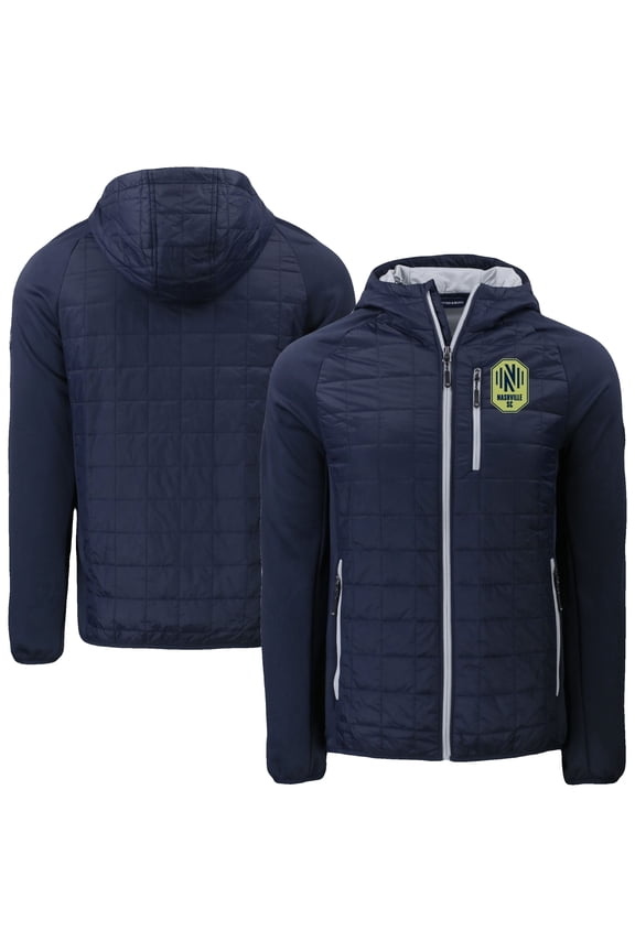 Men's Cutter & Buck Navy Nashville SC Rainier PrimaLoft- Eco Raglan Full-Zip Hoodie Hybrid Jacket