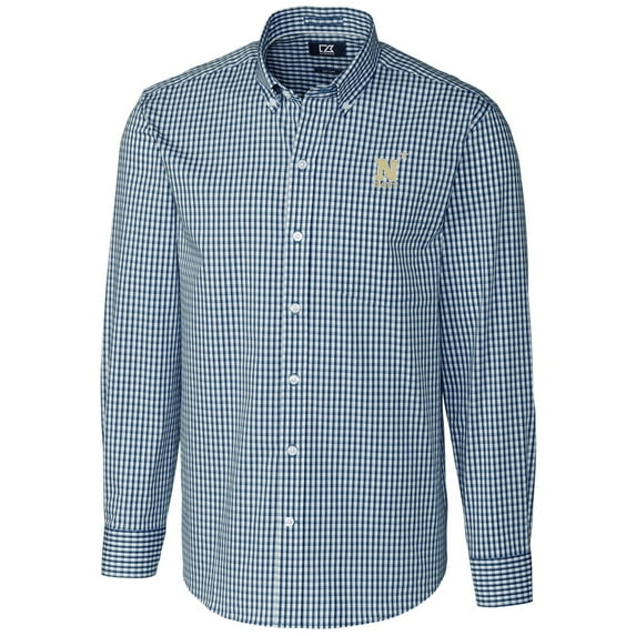Men's Cutter & Buck Navy Navy Midshipmen Big & Tall Stretch Gingham Long Sleeve Button Down Shirt